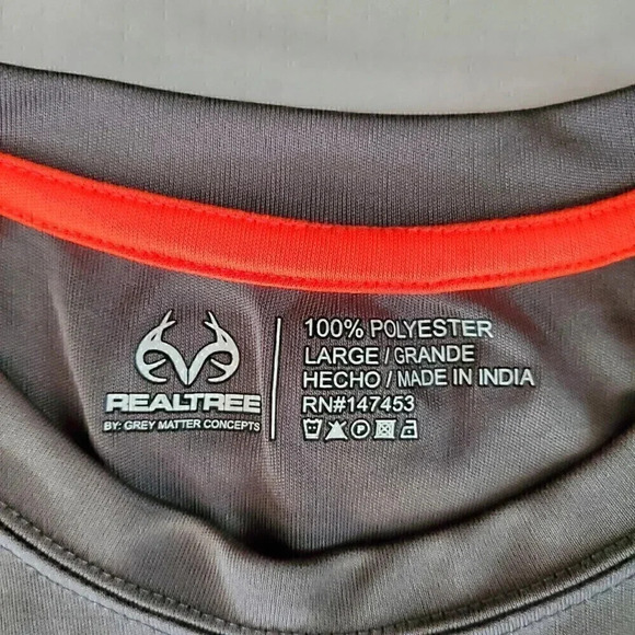 Men's REALTREE Silver Orange Gray Camouflage Horns Logo Athletic Tee‎ SZ L Large - Picture 5 of 7